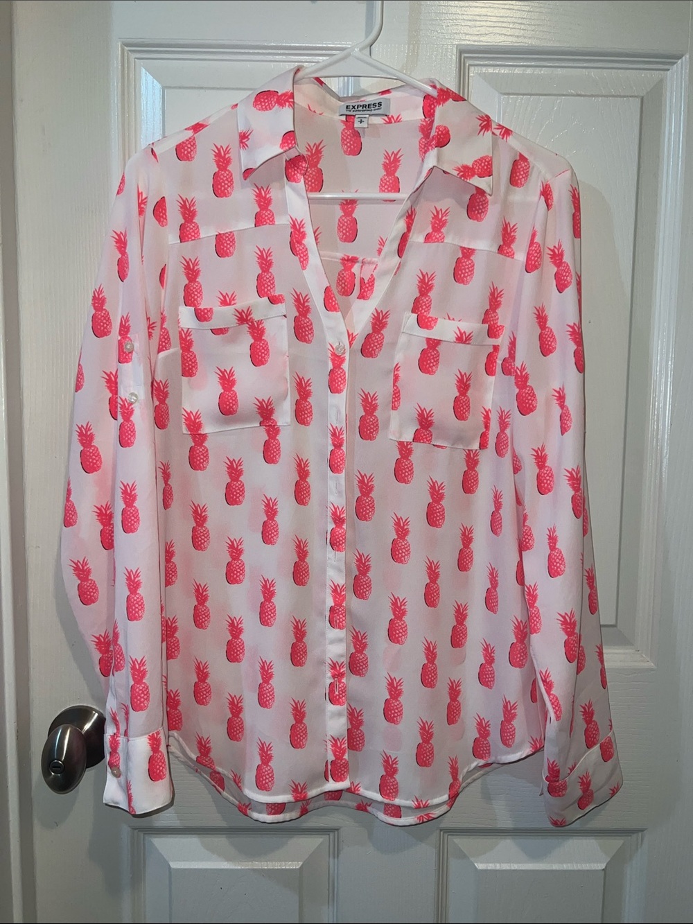 Express Pink Pineapple Print Blouse on White